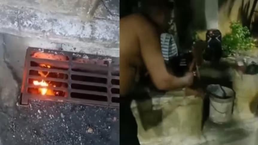 Vídeo mostrando homens preparando churrasco em bueiro viraliza nas redes sociais