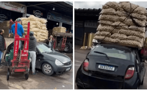 Ford Ka com carga acima do limite é barrado por fiscais no Paraná