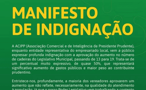 Entidades repudiam aumento de vereadores em Presidente Prudente