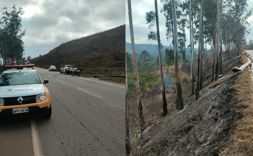 Incêndio provoca bloqueio parcial na MG-129 em Itabira