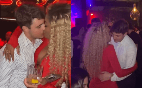 Cariúcha e filho de Gugu trocam beijos em festa de famosos